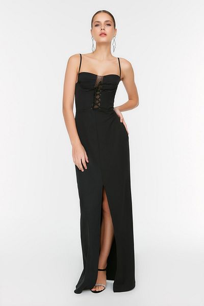 Trendyol Collection Чорна ткана довга вечірня сукня TPRSS22AE0105