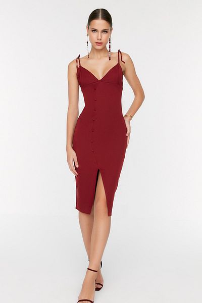 Trendyol Collection Rochie de seara cu detaliu rosu Claret Rochie de seara TPRSS22EL3047