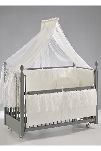 Meltem Smart Kral Anne Yanı Ahşap Sallanır Beşik 60x120 Cm (GRİ-EKRU)