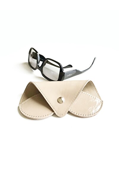 ViP GiFT Glasses Case Glasses Container Genuine Leather Cream with Snaps