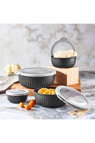 VİP AHMET Black Vacuum Storage Container 4 Pieces, Nesting Space-Free 3+2+1+0.5lt