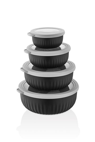 VİP AHMET Black Vacuum Storage Container 4 Pieces, Nesting Space-Free 3+2+1+0.5lt