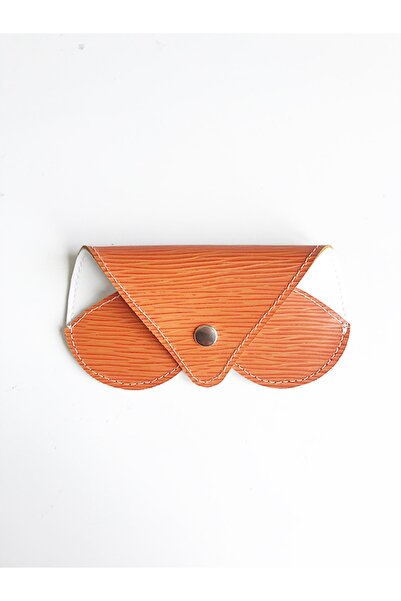 ViP GiFT Glasses Case Glasses Container Genuine Leather Orange with Snaps