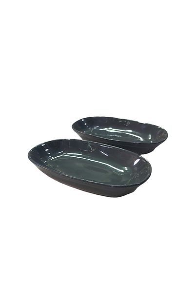 MATARMUTFAK Porcelain Smoke Color 12cm Mini Boat Appetizer Presentation Plate 2 Pieces