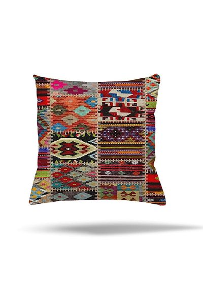 on the clouds Față de pernă cu model floral etnic cu patchwork geometric - fermoar ascuns