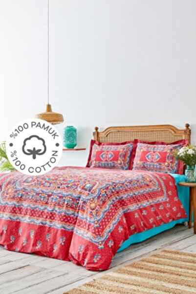 Karaca Home Mihver Pano Red 100% Cotton Double Duvet Cover Set