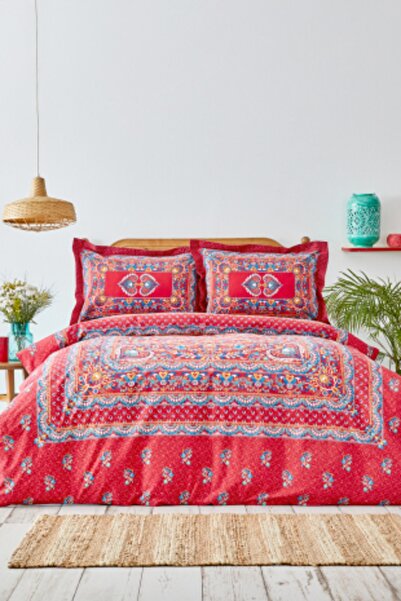 Karaca Home Mihver Pano Red 100% Cotton Double Duvet Cover Set