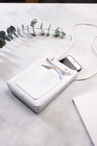 DK LEATHER Geantă de damă, albă, cu buzunar mic, cu curea de umăr, geantă pentru telefon minimal