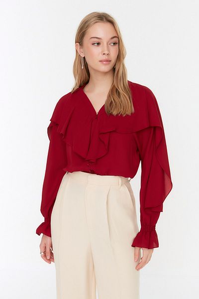 Trendyol Collection Burgundy Petite Flounce Flowy Blouse TWOAW22BZ0562