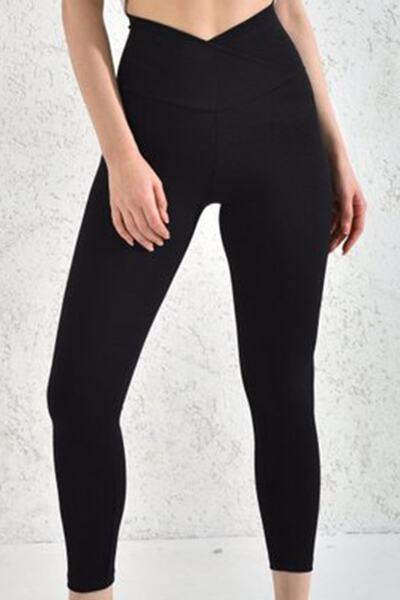 Moda Alba Black Cross Belt Ribbed High Waist Sports Plus Size Leggings