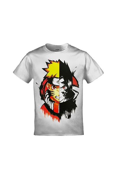 Orijin Tekstil Λευκό μπλουζάκι Naruto Two Faces Printed Unisex
