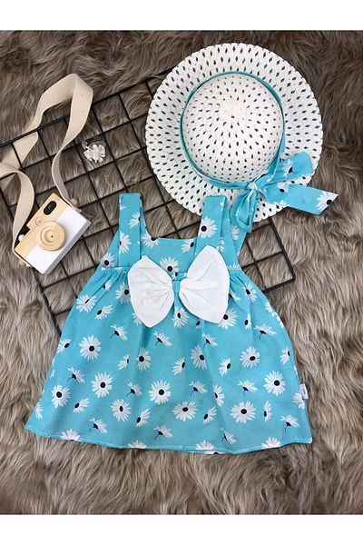 Minizade Summer Baby Girl Dress with Big Daisy Flower Hat