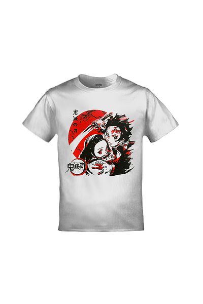 Orijin Tekstil Demon Slayer Nezoku Tanjiro Kamado Printed Unisex White T-shirt