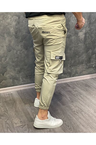 Oliggopol Ανδρικό πέτρινο παντελόνι Jogger Cargo με ελαστική μέση και πόδι με τσέπη στο πλάι