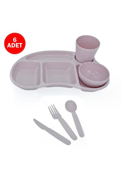 Melkan Home 6'lı Çocuk Tabldot Set 5 Bölmeli Kahvaltılık Tabildot Seti Kase B...