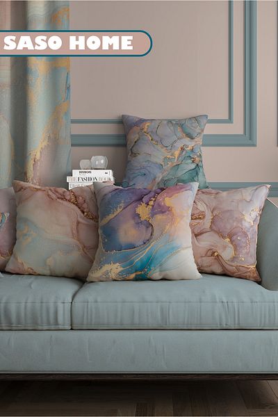 SasoHome Pink Quartz Marble Patterned 4-Piece Digital Printed Gift Quality Pillow - Throw Pillow Cover