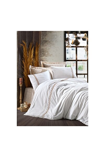 Cotton Box طقم غطاء لحاف مزدوج من القطن بنسبة 100% من Majestic باللون البيج