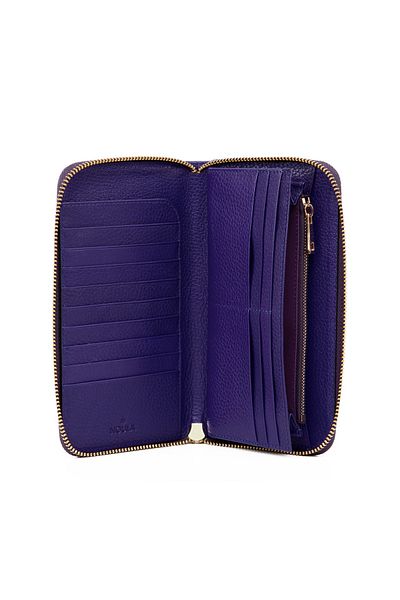 Noula Large Purple Leather Wallet - Zippered