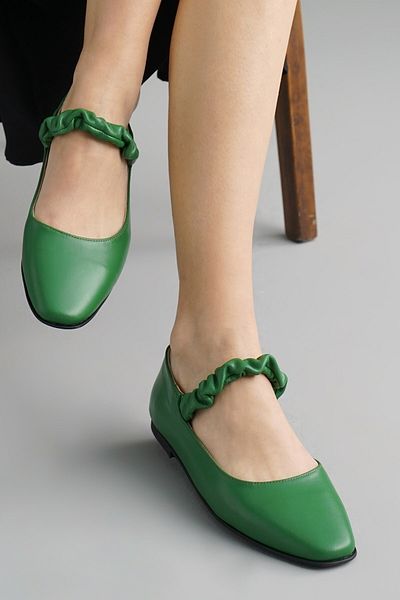 Mio Gusto Hailey Genuine Leather Green Women's Casual Ballerina Shoes