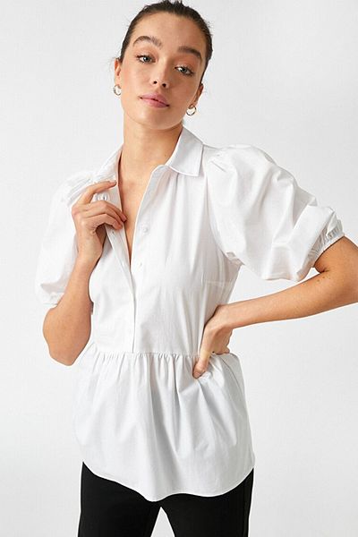 Koton Women's Balloon Sleeve Blouse 2yak66445ıw