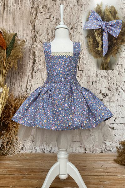 Shecco Babba Rochie Fata Costum Bandana Albastru Floral 1-8 Ani Rochie Zi de nastere