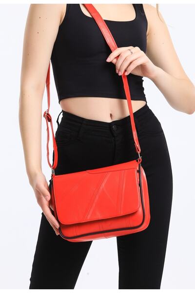 Deribag Genuine Leather Medium Size Red Cross Strap Shoulder Bag
