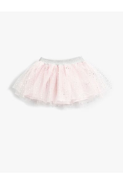 Koton Girl's Shiny Printed Tulle Detailed Skirt
