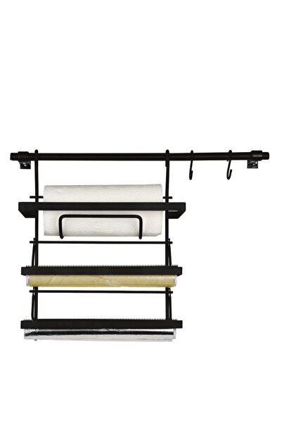 LOFTUS Vomex Mutfak Için Asma Folyoluk Kağıt Havluluk Streç Borulu Set Siyah