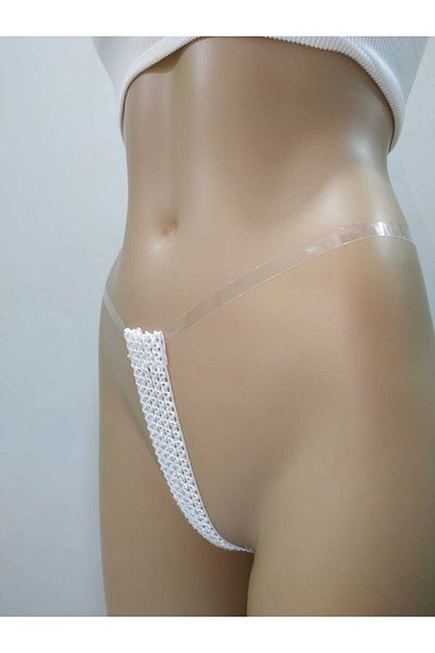 Secret Passion Lingerie Tanga sexy din țesătură albă elastică din cauciuc transparent