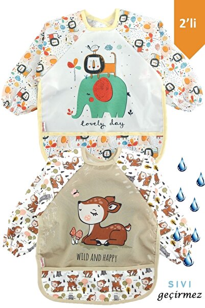 dubi baby Lion and Gazelle Pattern Baby Food Bib with Sleeves and Pockets