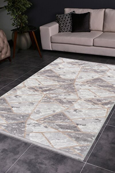 Venüs Gri Mermer Desenli Kaymaz Yıkanabilir Ince Rulo Kesilebilir Jel Halı