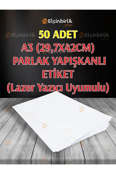 elçinbirlik Yapışkanlı Etiket Parlak Kuşe Sticker A3 (29,7x42cm) 50 Adet