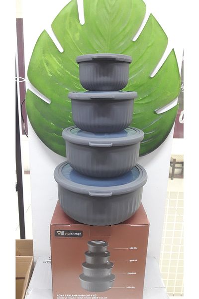 VİP AHMET Mell Home Vacuum Storage Container Set of 4 Gray Glossy
