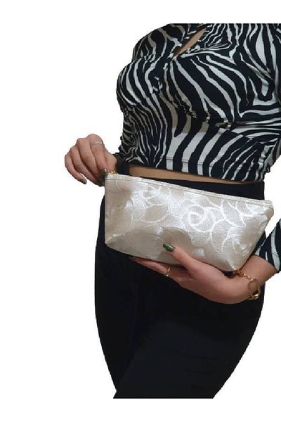 EDWOL Women's Multi-Purpose Make-up and Handbag Shiny Ecru