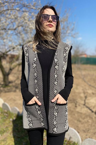 Dinçerler tekstil Women's Ethnic Pattern Thick V-Neck Vest