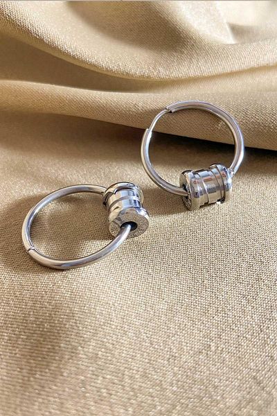 SUBU TASARIM 2-Piece Hoop Steel Plated Silver Earrings Sbt0726