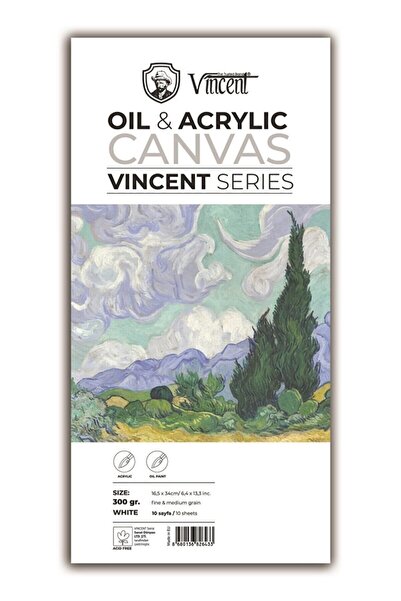 Vincent Vincent Oil Acrylic Canvas White 300g - 16.5cmx34cm 10 Sheets Oil and Acrylic Paint Notebook
