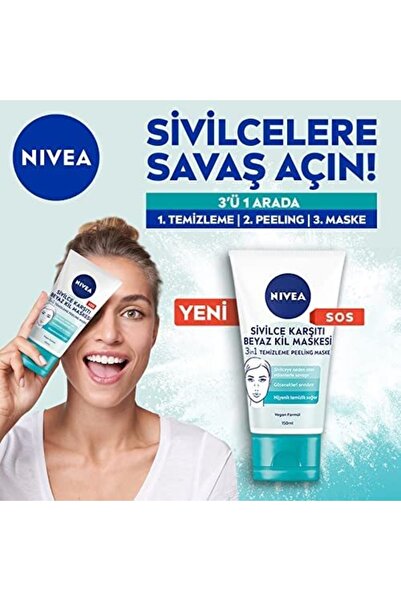 NIVEA Sivilce Karşıtı Beyaz Kil Maskesi 3'ü 1 Arada 150 Ml X 2 Adet