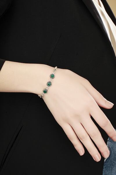 Doğan Silver Yeşil Taşlı Midyat Hasırı El Yapımı Gümüş Bileklik Dgn21386