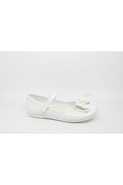 Zerhan 400 Girl's White Patent Leather Bow and Velcro Ballerinas