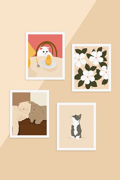 Özer Store Set of 12 Cat Themed Pastel Colored Decorative Pola Cards