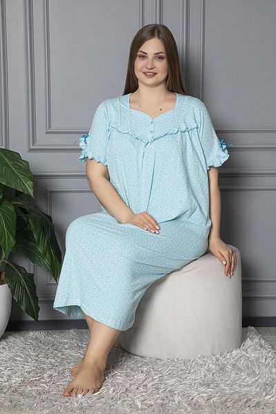 SEBOTEKS 100% Cotton Combed Cotton Short Sleeve Plus Size Mother's Nightgown 136