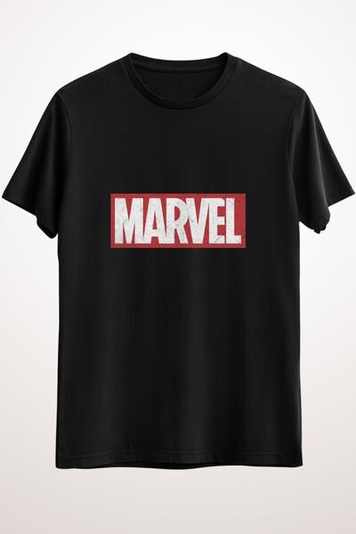 GreenMint Erkek Siyah Distressed Marvel Logo - Ds1652