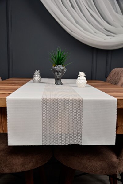 Saççax Exclusive Beyaz Renk Damalı Model Lazer Kesim Runner Masa Örtüsü