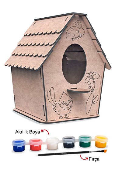 AyasEğiticiOyuncak Ahşap Kuş Evi Boyama Seti - Kuş Evi Maket Boyanabilir Set ...