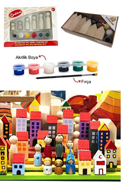 AyasEğiticiOyuncak Çocuklar Için Boyama Seti-ahşap Peg Aile. Ahşap Mini Evler...