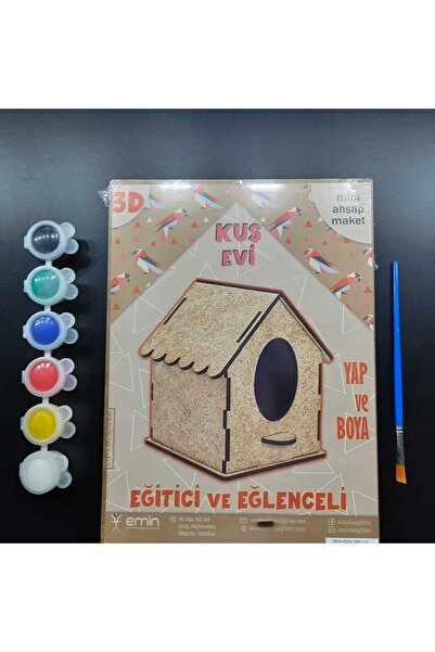 Emin İş Eğitimi 3d Ahşap Maket Kuş Evi Eğitici Ve Eğlenceli Fırça Hediyeli He...