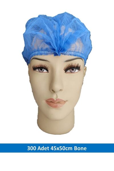 çamdertekstil 300 قطعة من غطاء الرأس الطبي الأزرق للاستخدام مرة واحدة (50*45 سم)