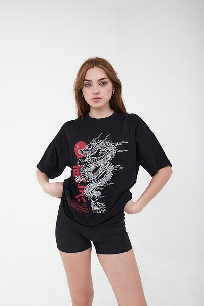 Mad&Calf Unisex Oversize Warriors εμπριμέ μαύρο μπλουζάκι