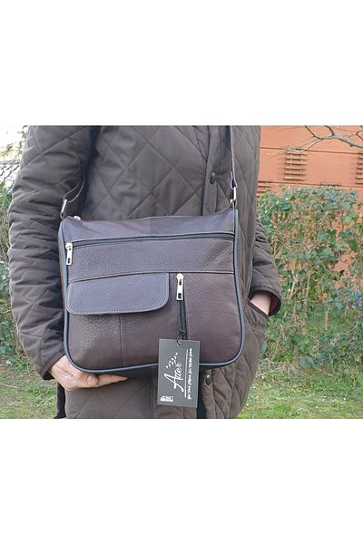 atter Geantă de damă din piele naturală maro